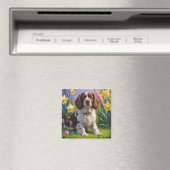 Brittany Spaniel Dog Spring Blumen Malerei Magnet (In Situ (Geschirrspüler))