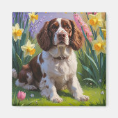 Brittany Spaniel Dog Spring Blumen Malerei Magnet (Vorne)