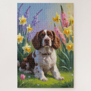 Brittany Spaniel Dog Spring Blumen Malerei Puzzle