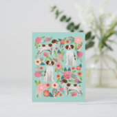 Brittany Spaniel Dog Vintag Florals Art Postkarte (Stehend Vorderseite)