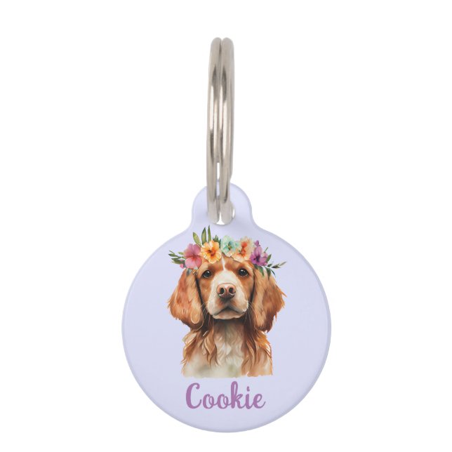 Brittany Spaniel Dog Watercolor Blume Haustiermarke (Vorderseite)