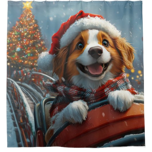 Brittany Spaniel Dog Weihnachten Duschvorhang (Vorderseite)