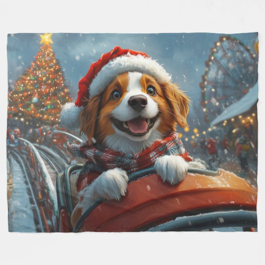 Brittany Spaniel Dog Weihnachten Fleecedecke (Vorderseite (Horizontal))