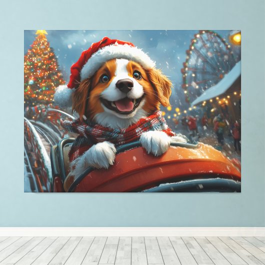 Brittany Spaniel Dog Weihnachten Leinwanddruck (Insitu (Holzboden))