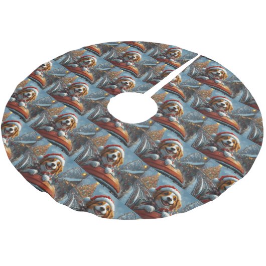 Brittany Spaniel Dog Weihnachten Polyester Weihnachtsbaumdecke (Schrägansicht)