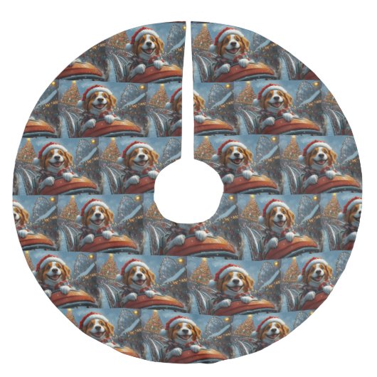 Brittany Spaniel Dog Weihnachten Polyester Weihnachtsbaumdecke (Vorderseite)