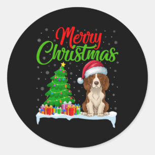 Brittany Spaniel Dog Weihnachtsbaum Lichter Xmas D Runder Aufkleber