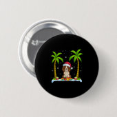 Brittany Spaniel Dog Weihnachtsmannmütze Palm Tree Button (Vorne & Hinten)