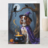 Brittany Spaniel Dog Whimsical Halloween Malerei Karte (Vorderseite)