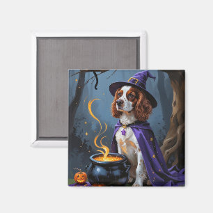 Brittany Spaniel Dog Whimsical Halloween Malerei Magnet