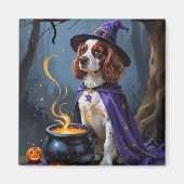 Brittany Spaniel Dog Whimsical Halloween Malerei Magnet (Vorne)