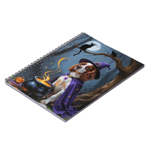 Brittany Spaniel Dog Whimsical Halloween Malerei Notizblock (Linke Seite)