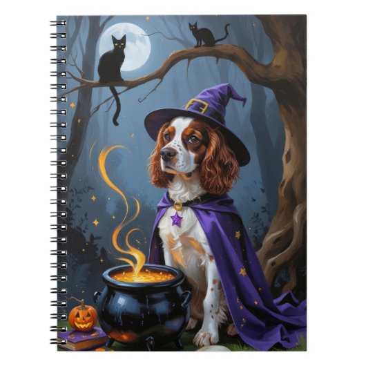 Brittany Spaniel Dog Whimsical Halloween Malerei Notizblock (Vorderseite)