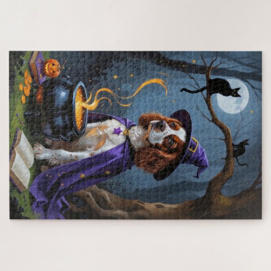 Brittany Spaniel Dog Whimsical Halloween Malerei Puzzle (Horizontal)