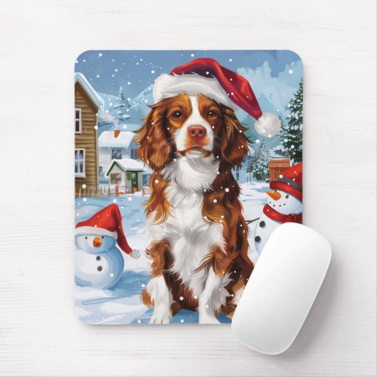 Brittany Spaniel Dog Winter Wonderland Weihnachten Mousepad (Mit Mouse)