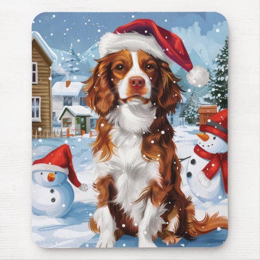 Brittany Spaniel Dog Winter Wonderland Weihnachten Mousepad (Vorne)