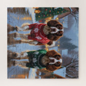 Brittany Spaniel Dogs Christmas Snow Holiday Puzzle (Horizontal)