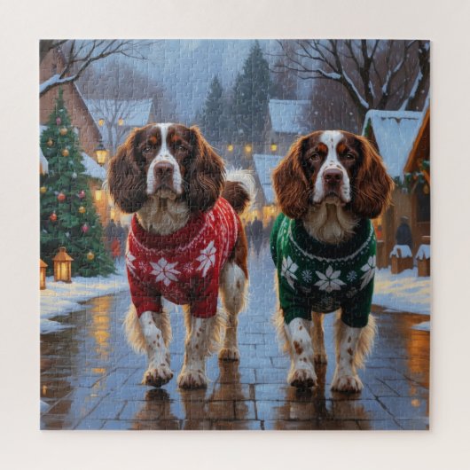 Brittany Spaniel Dogs Christmas Snow Holiday Puzzle (Vertikal)