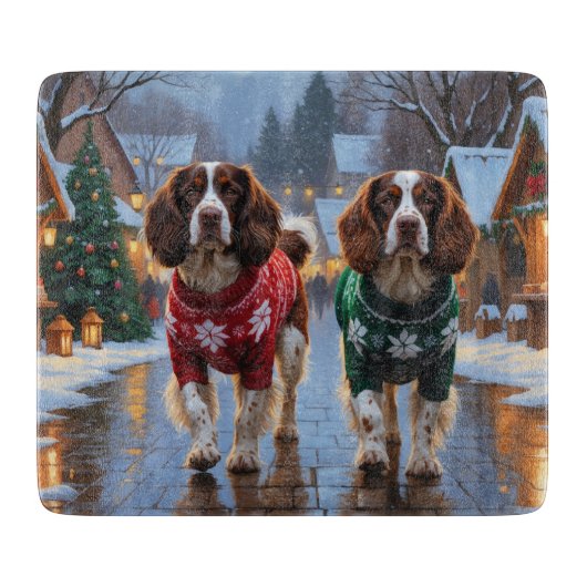 Brittany Spaniel Dogs Christmas Snow Holiday Schneidebrett (Vorderseite)