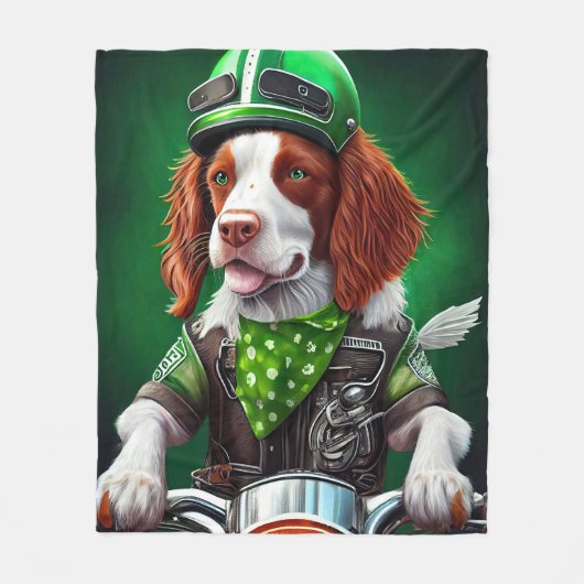 Brittany Spaniel Fahrrad St. Patrick's Day Fleecedecke (Vorderseite)