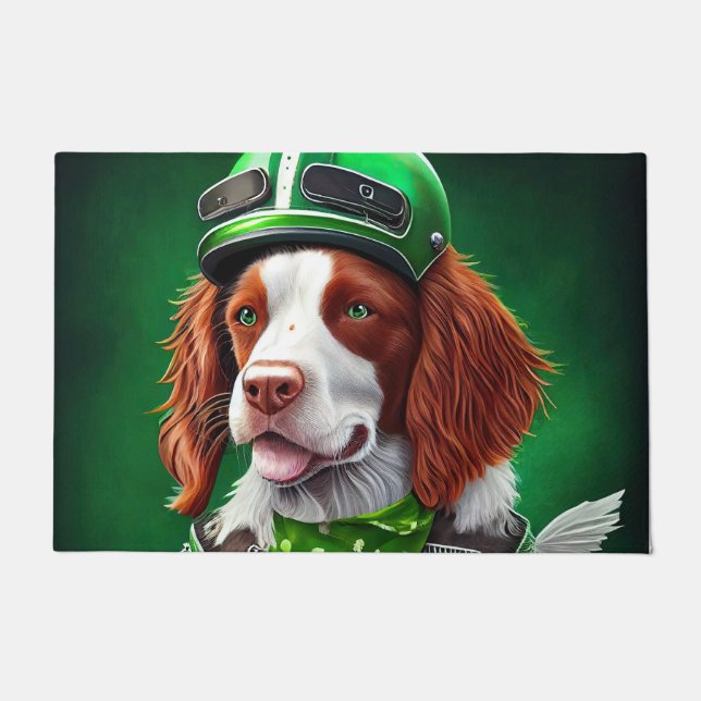 Brittany Spaniel Fahrrad St. Patrick's Day Fußmatte (Vorderseite)