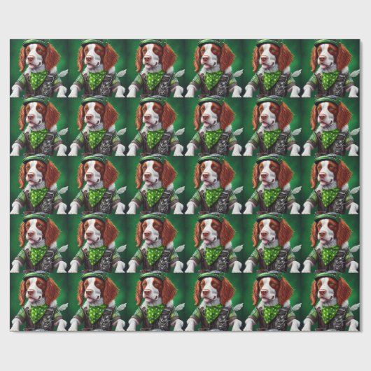 Brittany Spaniel Fahrrad St. Patrick's Day Geschenkpapier (Flach)