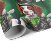 Brittany Spaniel Fahrrad St. Patrick's Day Geschenkpapier (Rolleneckpunkt)
