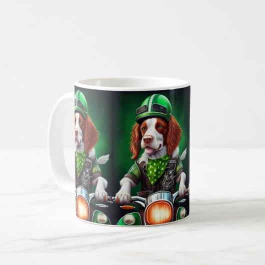 Brittany Spaniel Fahrrad St. Patrick's Day Kaffeetasse (Vorderseite Links)