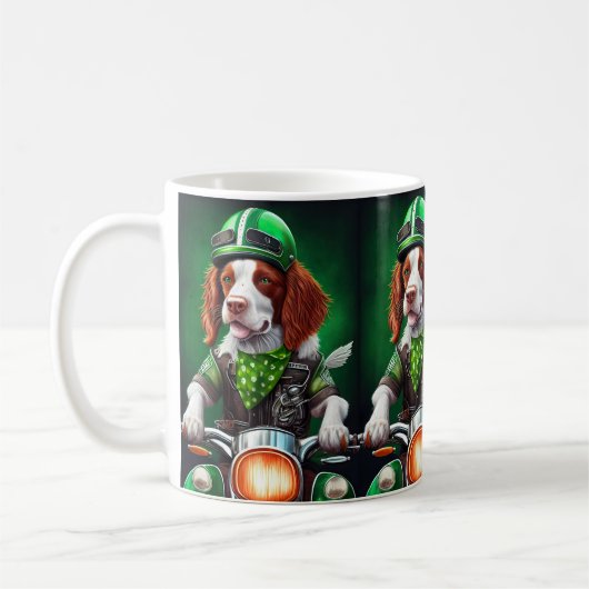 Brittany Spaniel Fahrrad St. Patrick's Day Kaffeetasse (Links)