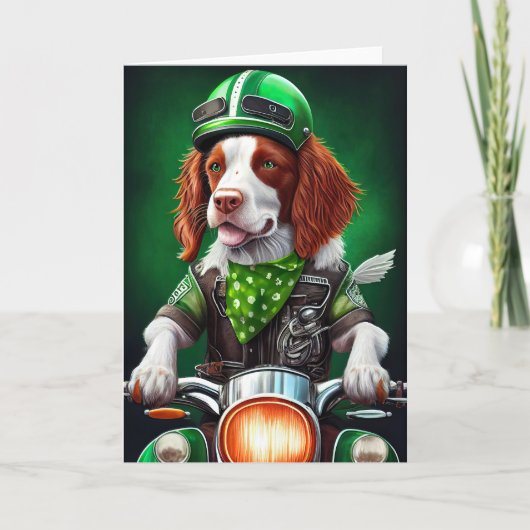 Brittany Spaniel Fahrrad St. Patrick's Day Karte (Vorderseite)