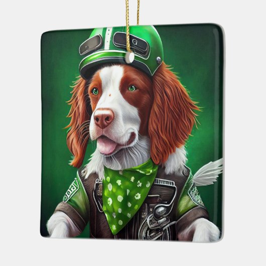 Brittany Spaniel Fahrrad St. Patrick's Day Keramikornament (Links)