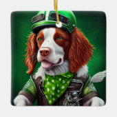 Brittany Spaniel Fahrrad St. Patrick's Day Keramikornament (Vorderseite)