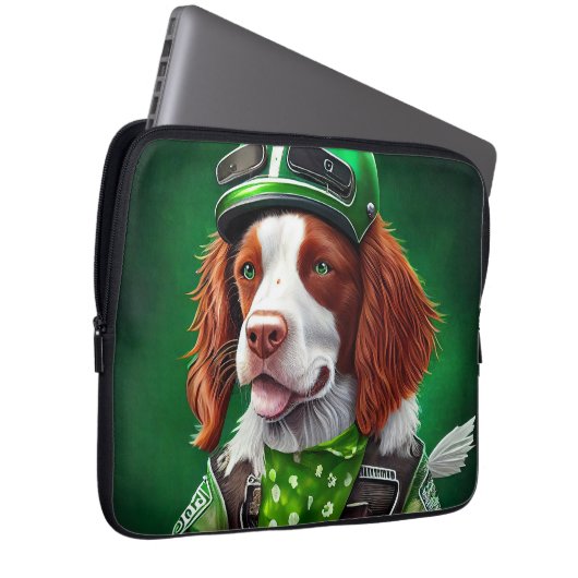 Brittany Spaniel Fahrrad St. Patrick's Day Laptopschutzhülle (Vorne Rechts)