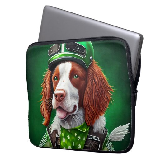 Brittany Spaniel Fahrrad St. Patrick's Day Laptopschutzhülle (Vorderseite Links)