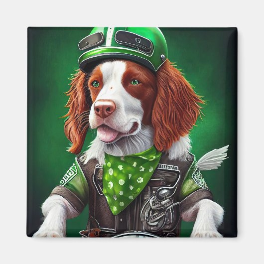 Brittany Spaniel Fahrrad St. Patrick's Day Magnet (Vorne)
