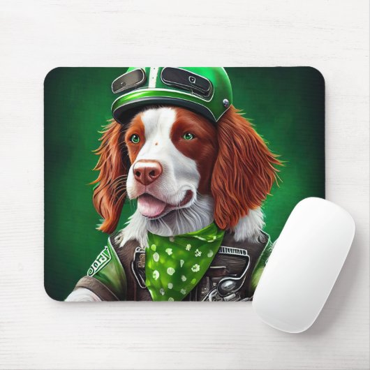 Brittany Spaniel Fahrrad St. Patrick's Day Mousepad (Mit Mouse)