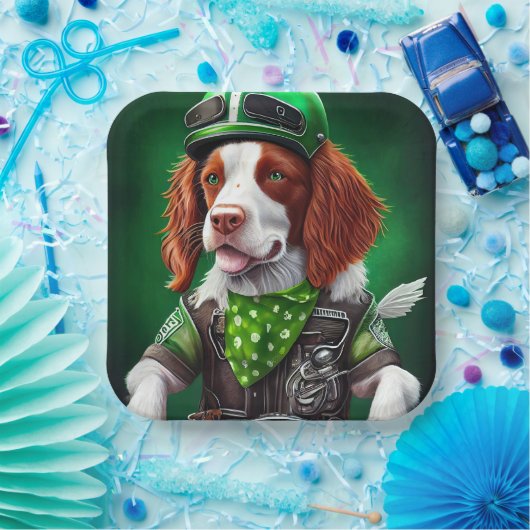Brittany Spaniel Fahrrad St. Patrick's Day Pappteller (Party)