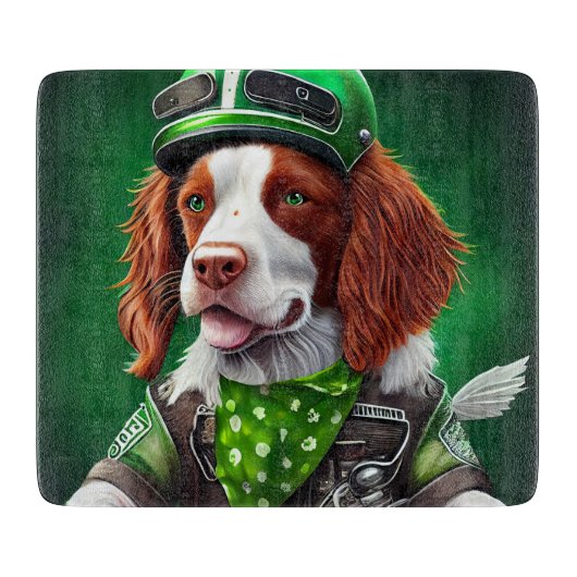 Brittany Spaniel Fahrrad St. Patrick's Day Schneidebrett (Vorderseite)