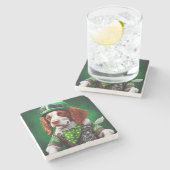 Brittany Spaniel Fahrrad St. Patrick's Day Steinuntersetzer (Seitenansicht)