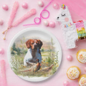 Brittany Spaniel – Feld, Fokus, Fasan, Kunst  Pappteller (Party)