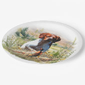Brittany Spaniel – Field, Focus, Pheasant , Art  Pappteller (Schrägansicht)