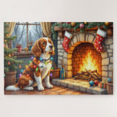 Brittany Spaniel Fireplace with Christmas Lights Puzzle (Horizontal)