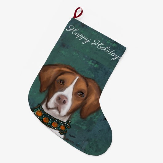Brittany Spaniel Großer Weihnachtsstrumpf (Vorderansicht (hängend))
