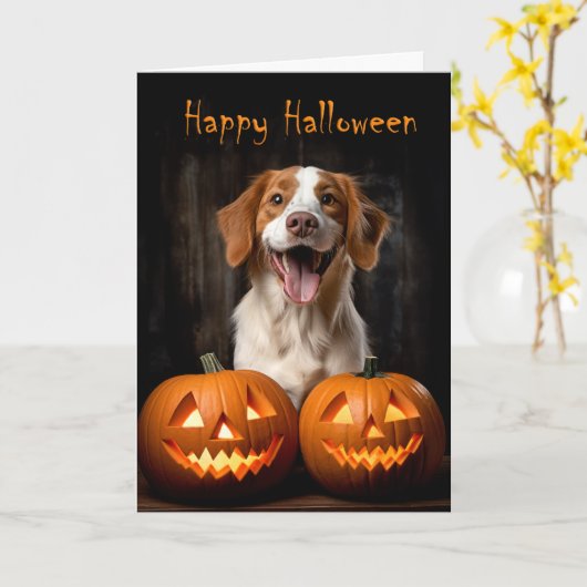 Brittany Spaniel Halloween Karte (Gelbe Blume)