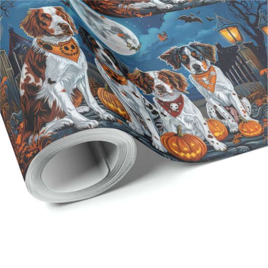 Brittany Spaniel Halloween Spooky Geschenkpapier (Rolleneckpunkt)