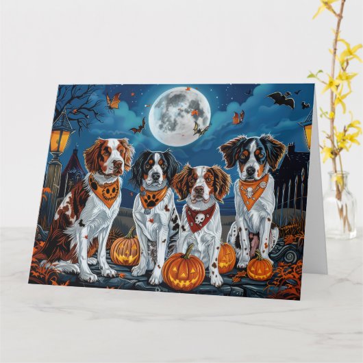 Brittany Spaniel Halloween Spooky Karte (Gelbe Blume)