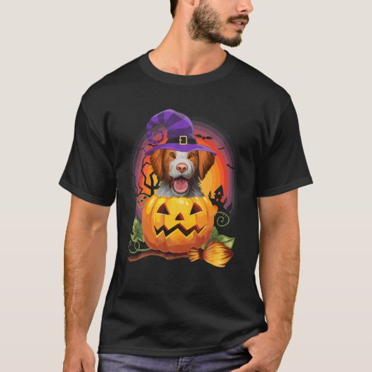 Brittany Spaniel Hexch Pumpkin Halloween Hund Love T-Shirt (Vorderseite)