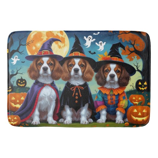 Brittany Spaniel Hogs Pumpkin Halloween Funny Badematte (Vorderseite)
