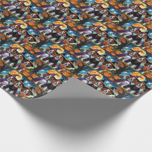Brittany Spaniel Hogs Pumpkin Halloween Funny Geschenkpapier (Ecke)