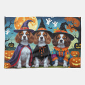 Brittany Spaniel Hogs Pumpkin Halloween Funny Geschirrtuch (Horizontal)